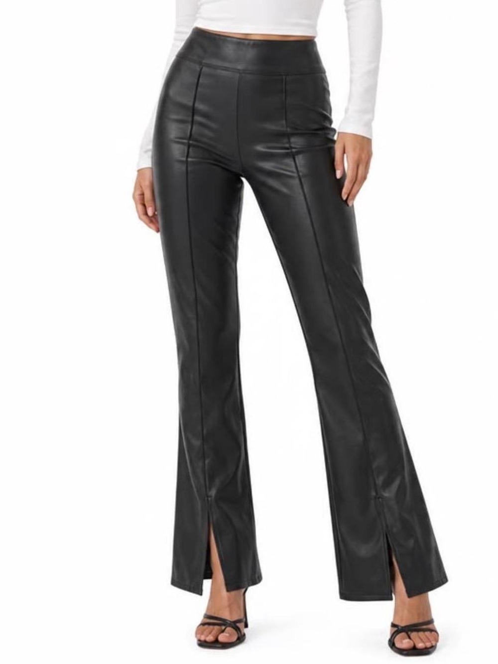 Abercrombie & Fitch Black Faux-Leather Flared Pants
